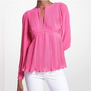 MICHAEL Michael Kors Pleated Keyhole Long-Sleeve Top - Hot Pink